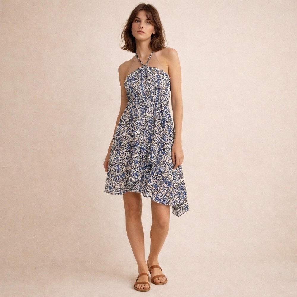 Free People Chiffon Beaded Tie Halter Wrap Dress sz XS